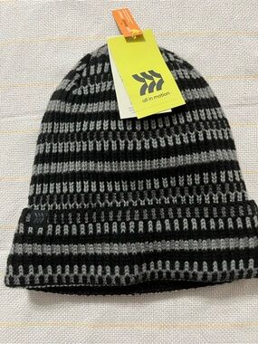 all in motion Black and Gray Striped Knit Cuffed Beanie